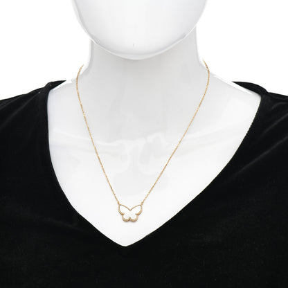 Van Cleef & Arpels 18K Yellow Gold Mother of Pearl Lucky Alhambra Butterfly Pendant Necklace 2 of 5
