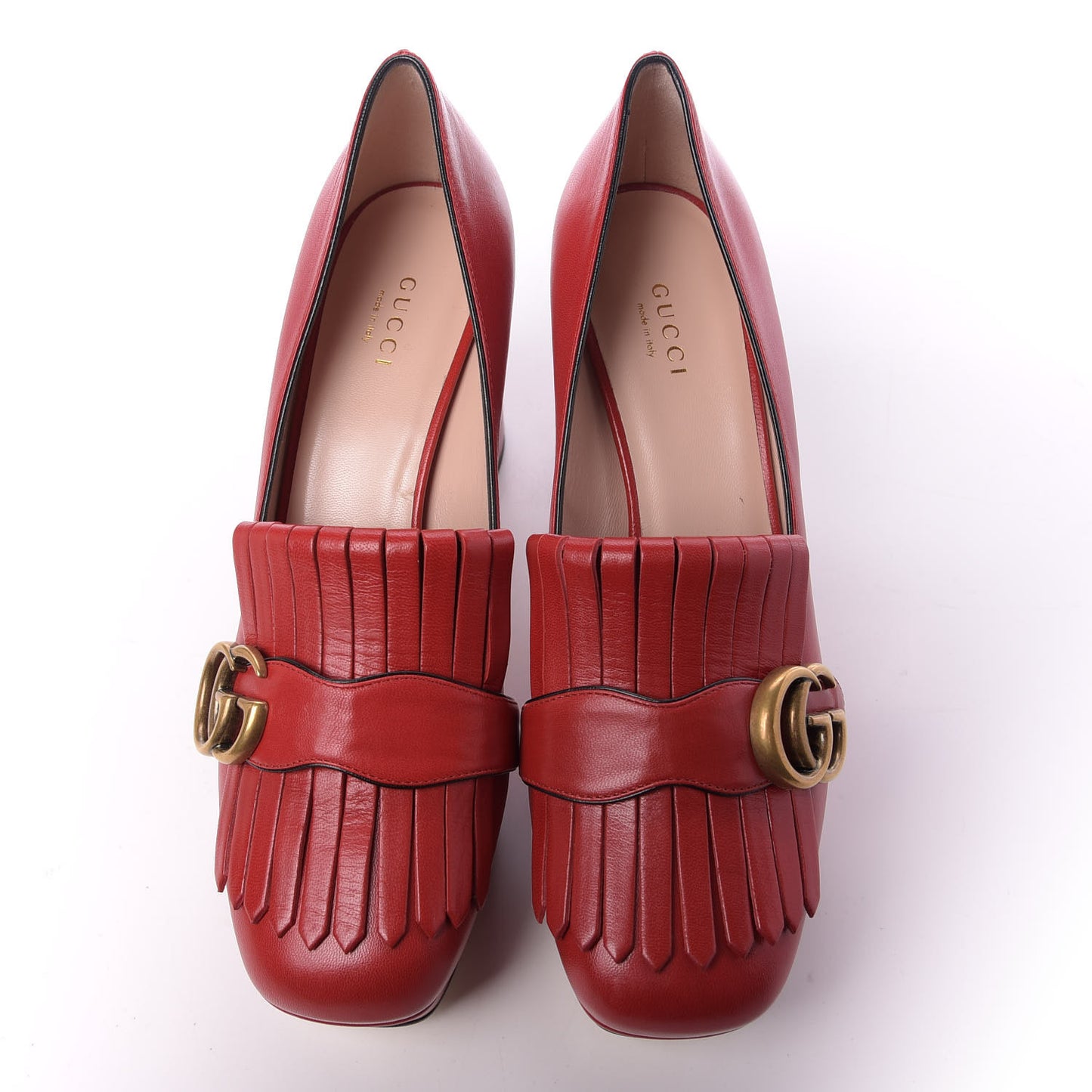 Malaga Kid GG Marmont Fringe Platform Loafer Pumps 38.5 Hibiscus Red