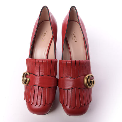 Gucci Malaga Kid GG Marmont Fringe Platform Loafer Pumps 38.5 Hibiscus Red 5 of 10
