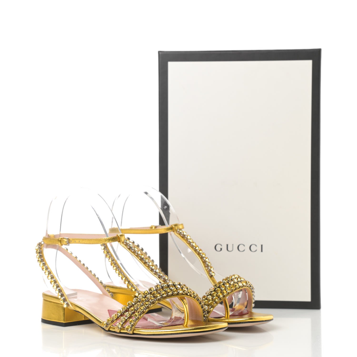Gucci Nappa Silk Crystal Bertie T-Strap Low Heel Sandals 39 Gold 8 of 8