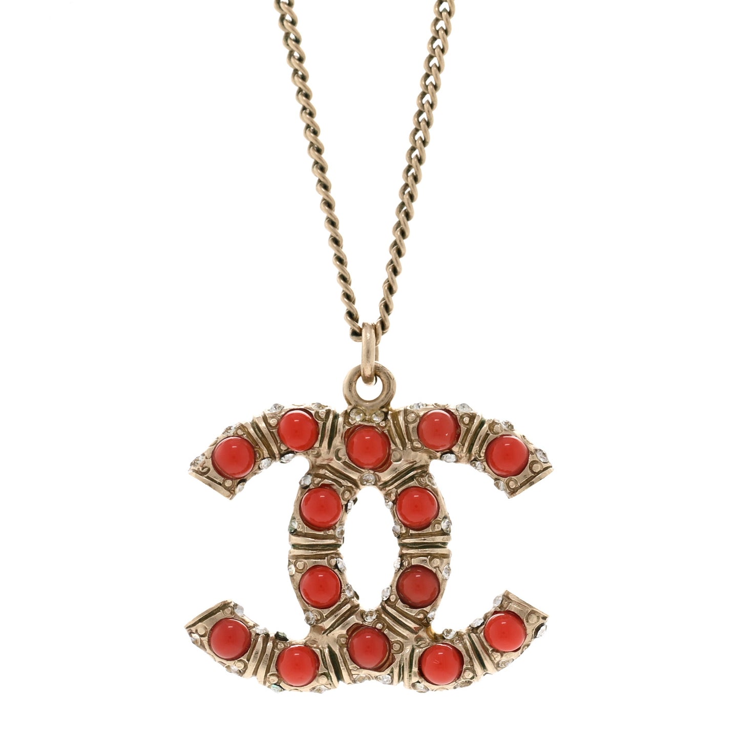 Resin Crystal CC Necklace Red Gold
