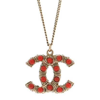 Chanel Resin Crystal CC Necklace Red Gold 4 of 5