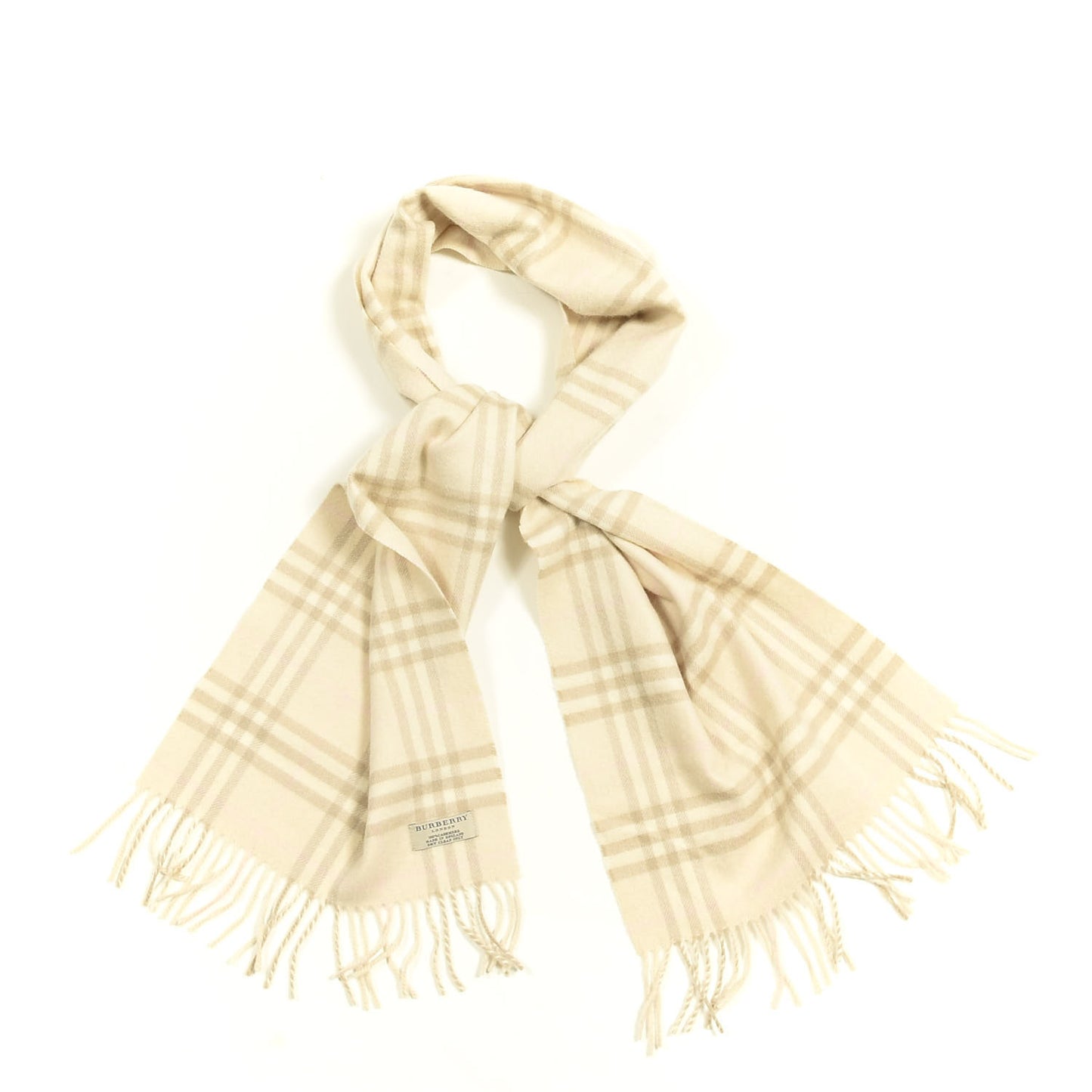 Cashmere Classic Check Fringe Scarf Beige