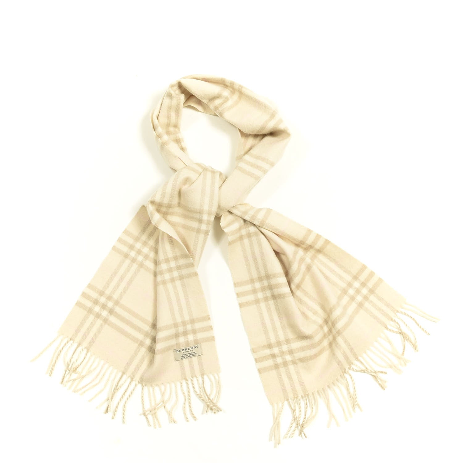 Burberry Cashmere Classic Check Fringe Scarf Beige 1 of 3