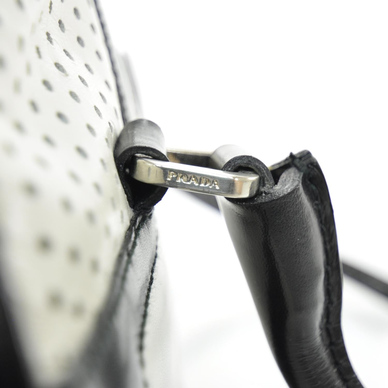 Prada Vitello Drive Perforated Bowling Bag Gesso Black 12 of 12