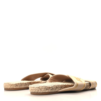 Christian Dior Canvas Embroidered Granville Espadrille Crisscross Flat Slide Sandals 39 Cream 5 of 9