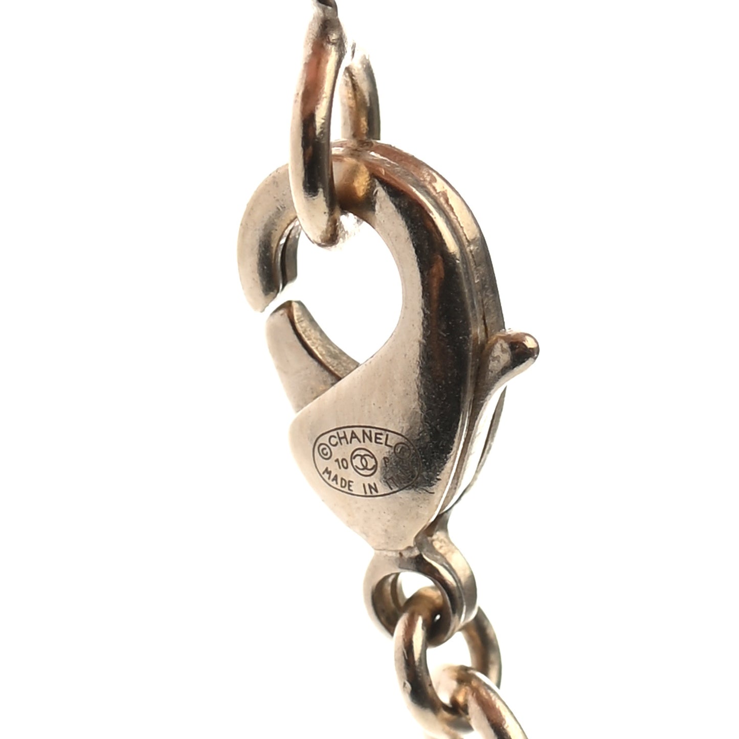 Metal Crystal CC Bow Drop Necklace Gold