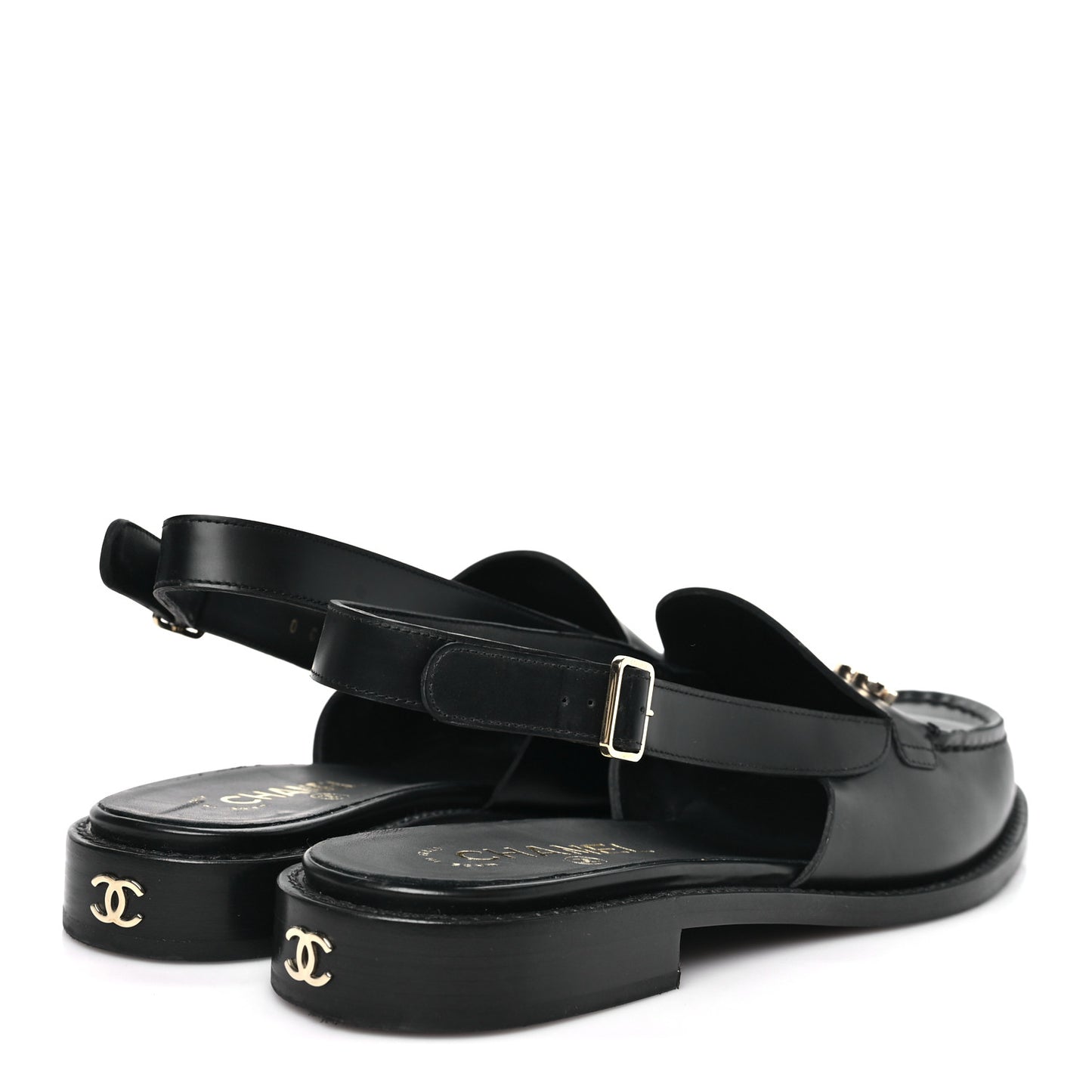 Calfskin Crystal Slingback Loafers 40 Black
