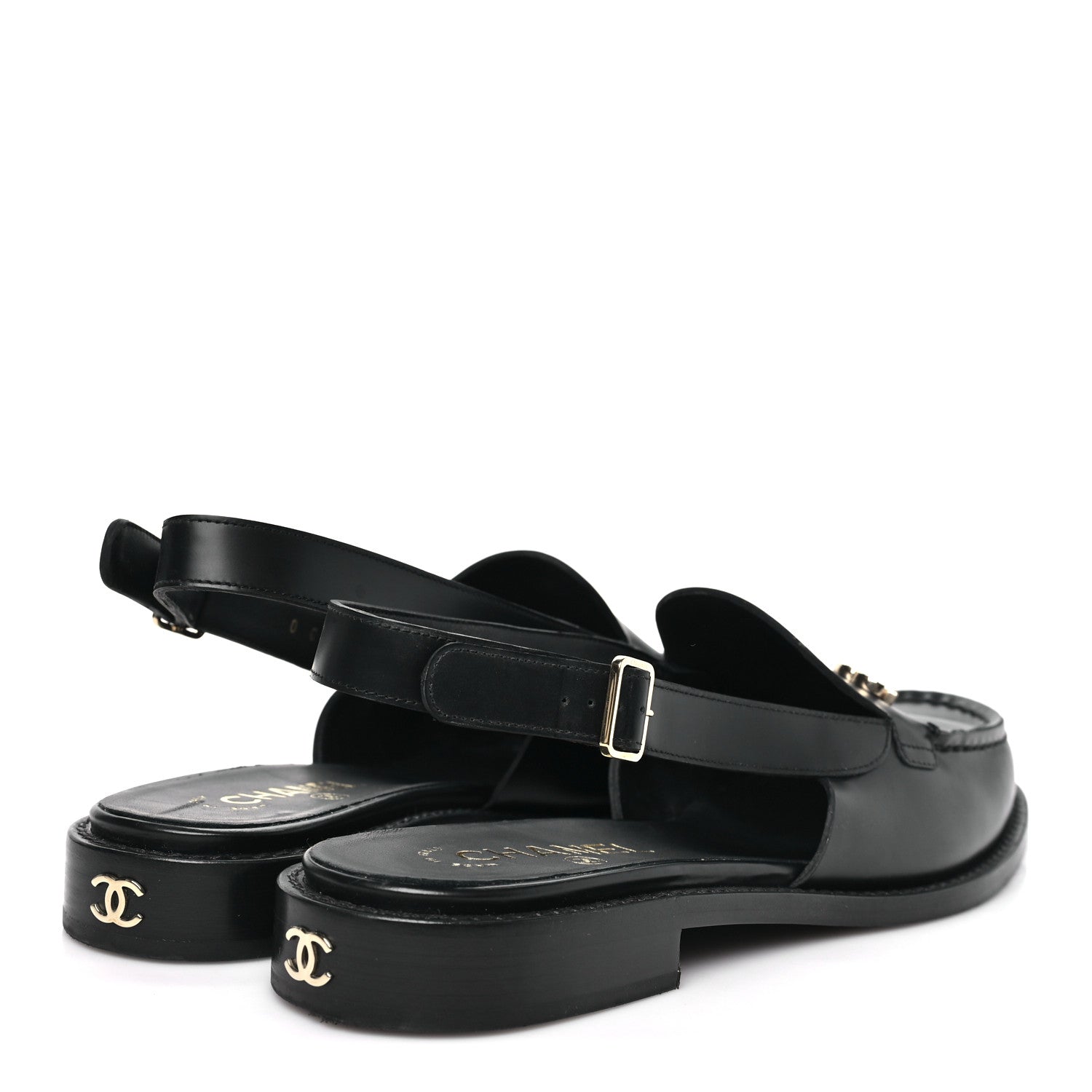 Chanel Calfskin Crystal Slingback Loafers 40 Black 5 of 9