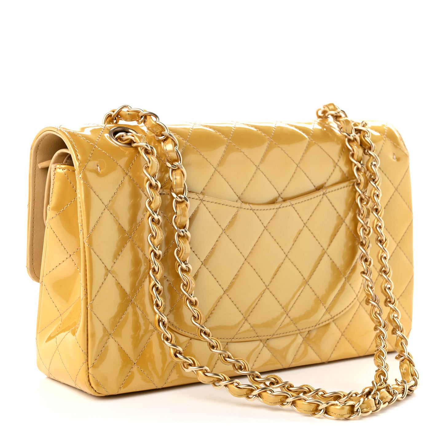 Metallic Patent Quilted Medium Double Flap Gold