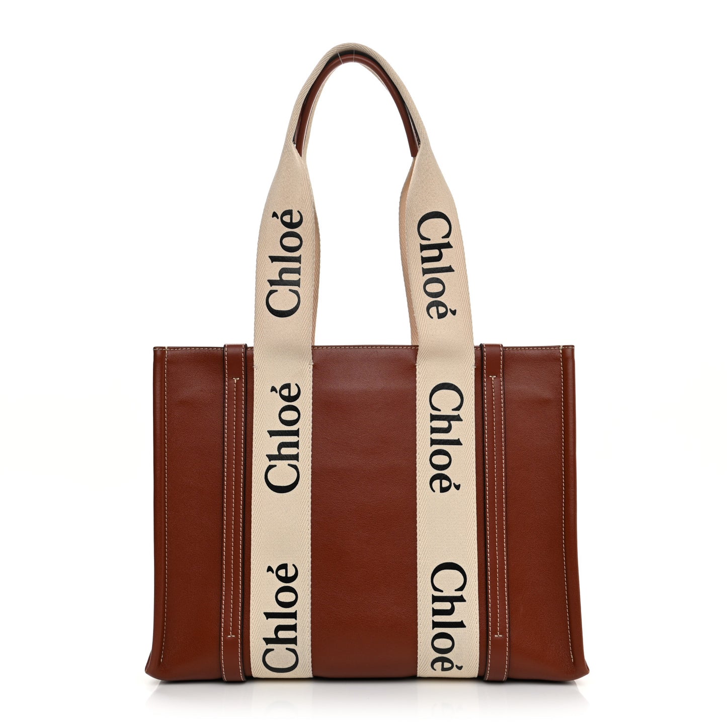 Calfskin Medium Woody Ribbon Tote Sepia Brown