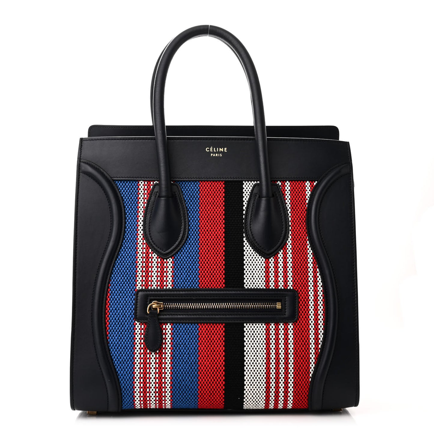 Smooth Calfskin Striped Cotton Canvas Mini Luggage Navy Blue