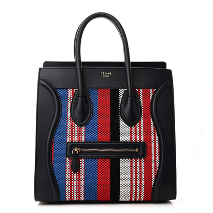 Celine Smooth Calfskin Striped Cotton Canvas Mini Luggage Navy Blue 1 of 9