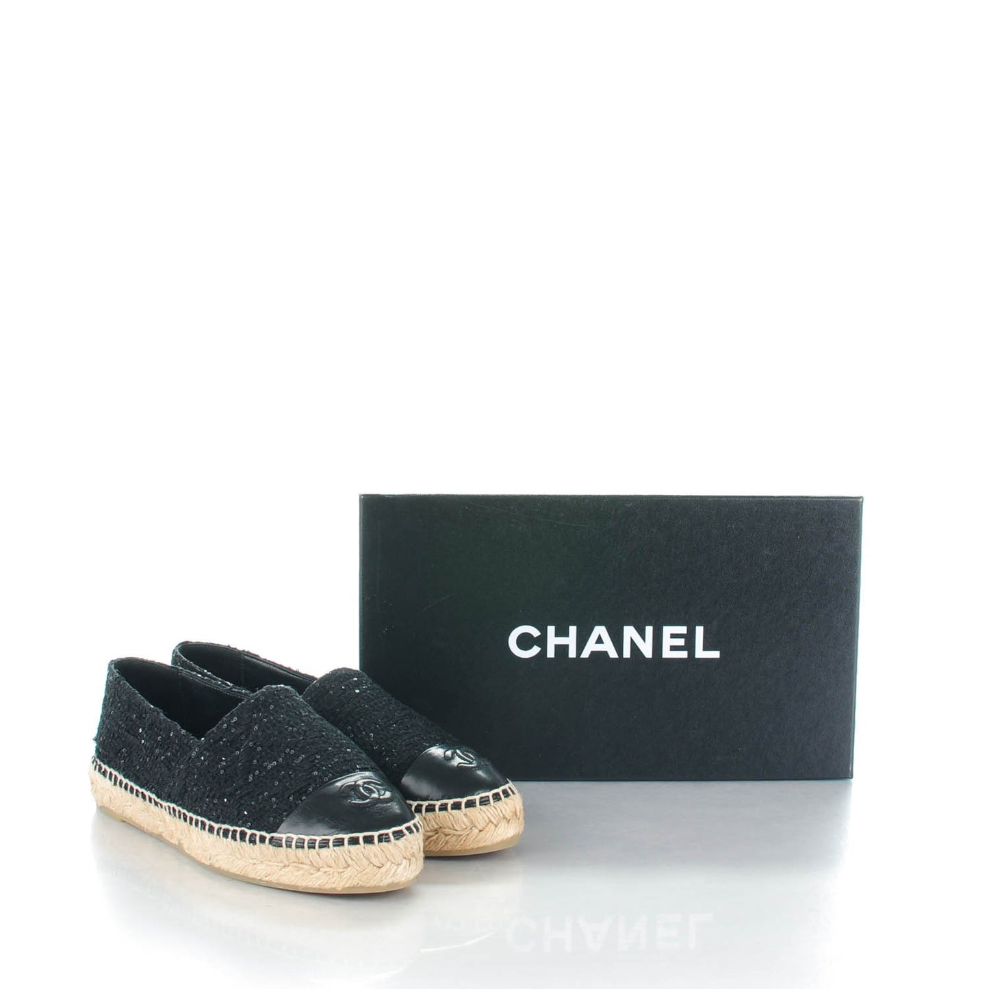 Tweed Patent Goatskin Sequin CC Espadrilles 36 Black