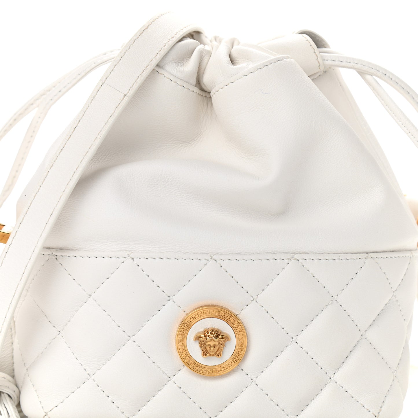 Nappa Quilted Medusa Bucket Bag White