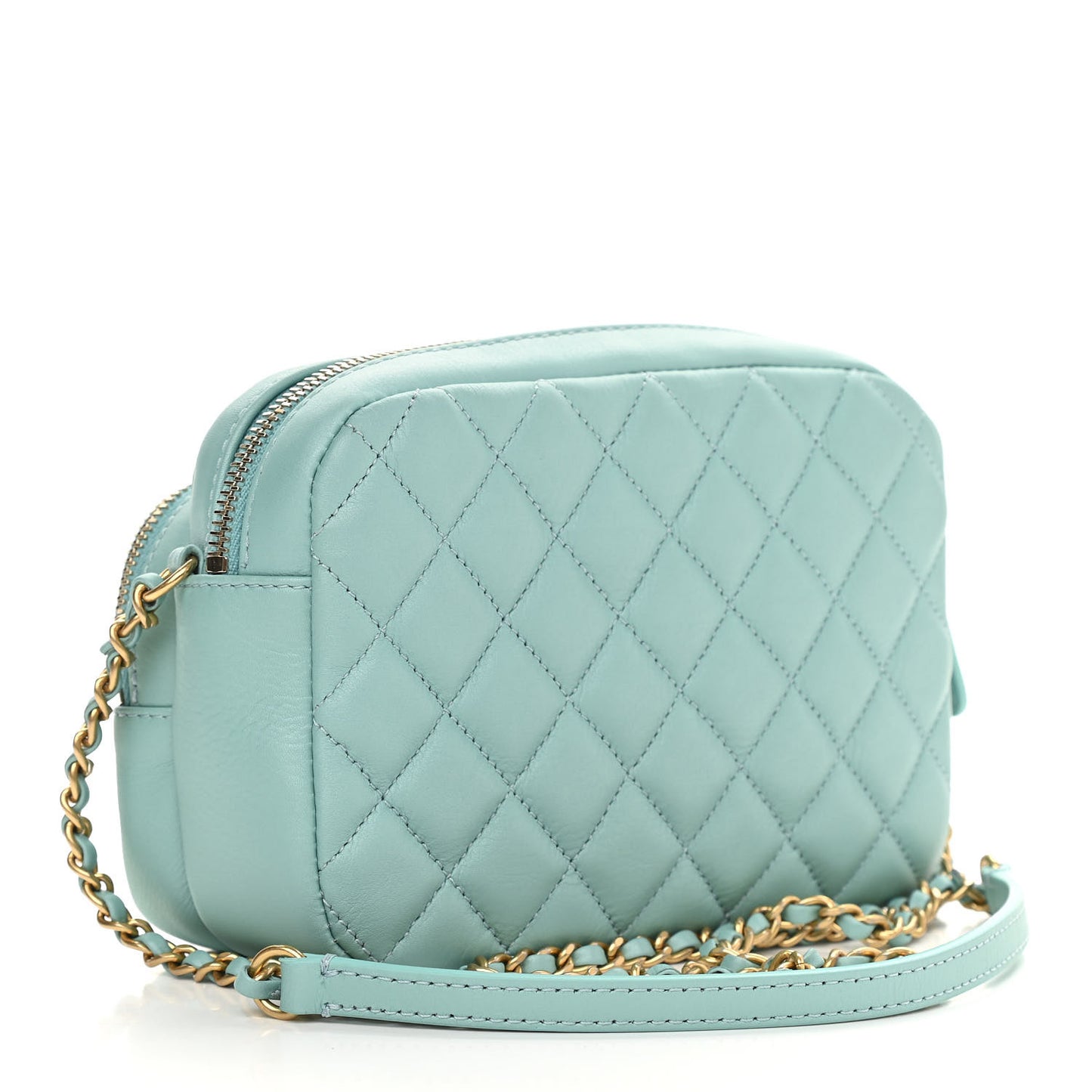 Calfskin Quilted Day Trips Camera Case Turquoise