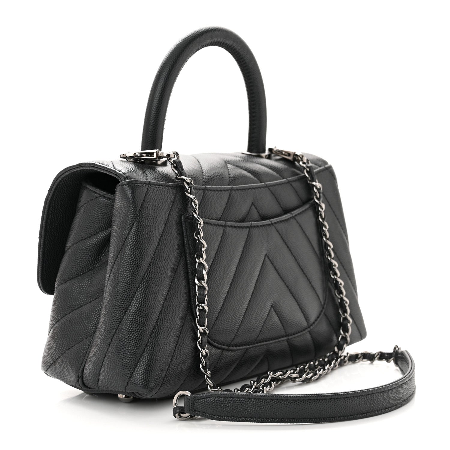 Chanel Caviar Chevron Quilted Mini Coco Handle Flap Dark Grey 3 of 10
