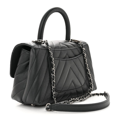 Chanel Caviar Chevron Quilted Mini Coco Handle Flap Dark Grey 3 of 10