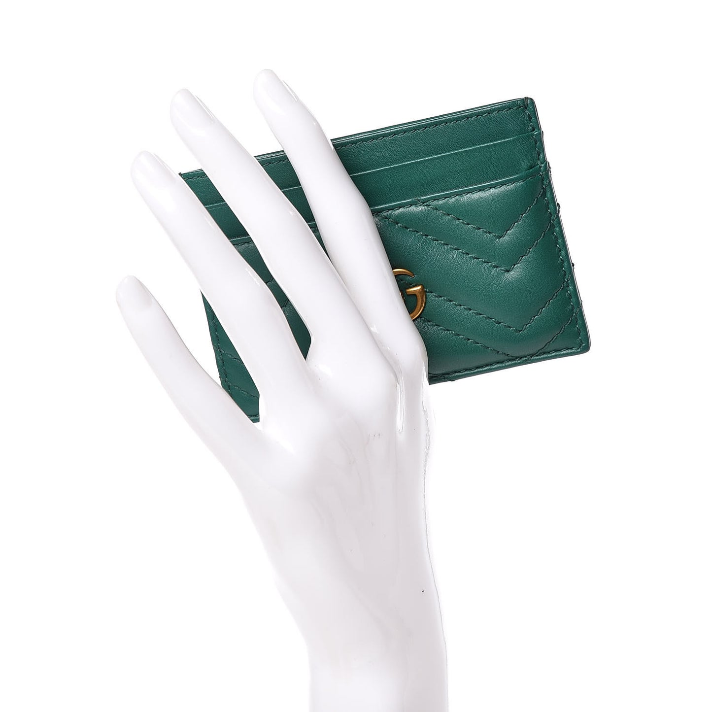 Calfskin Matelasse GG Marmont Card Holder Emerald Green