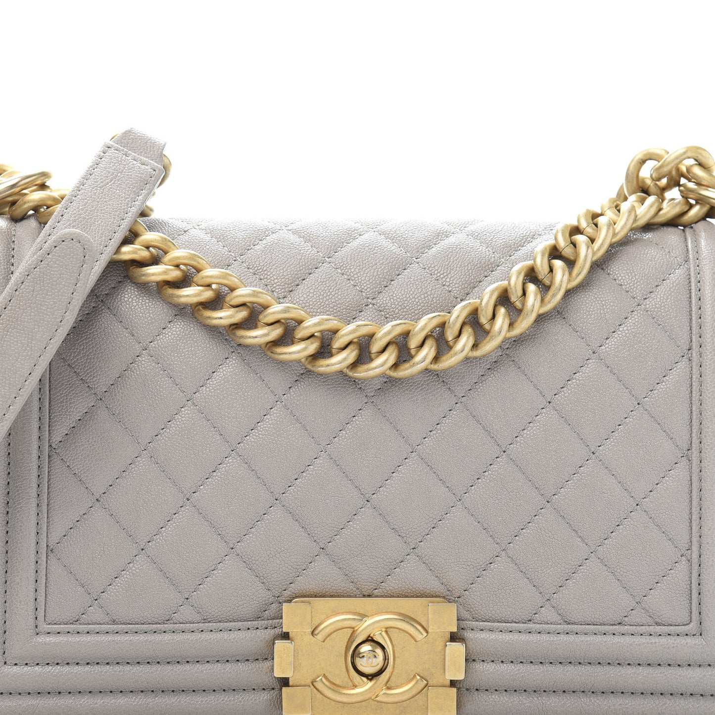 Caviar Quilted Medium Boy Flap Grey