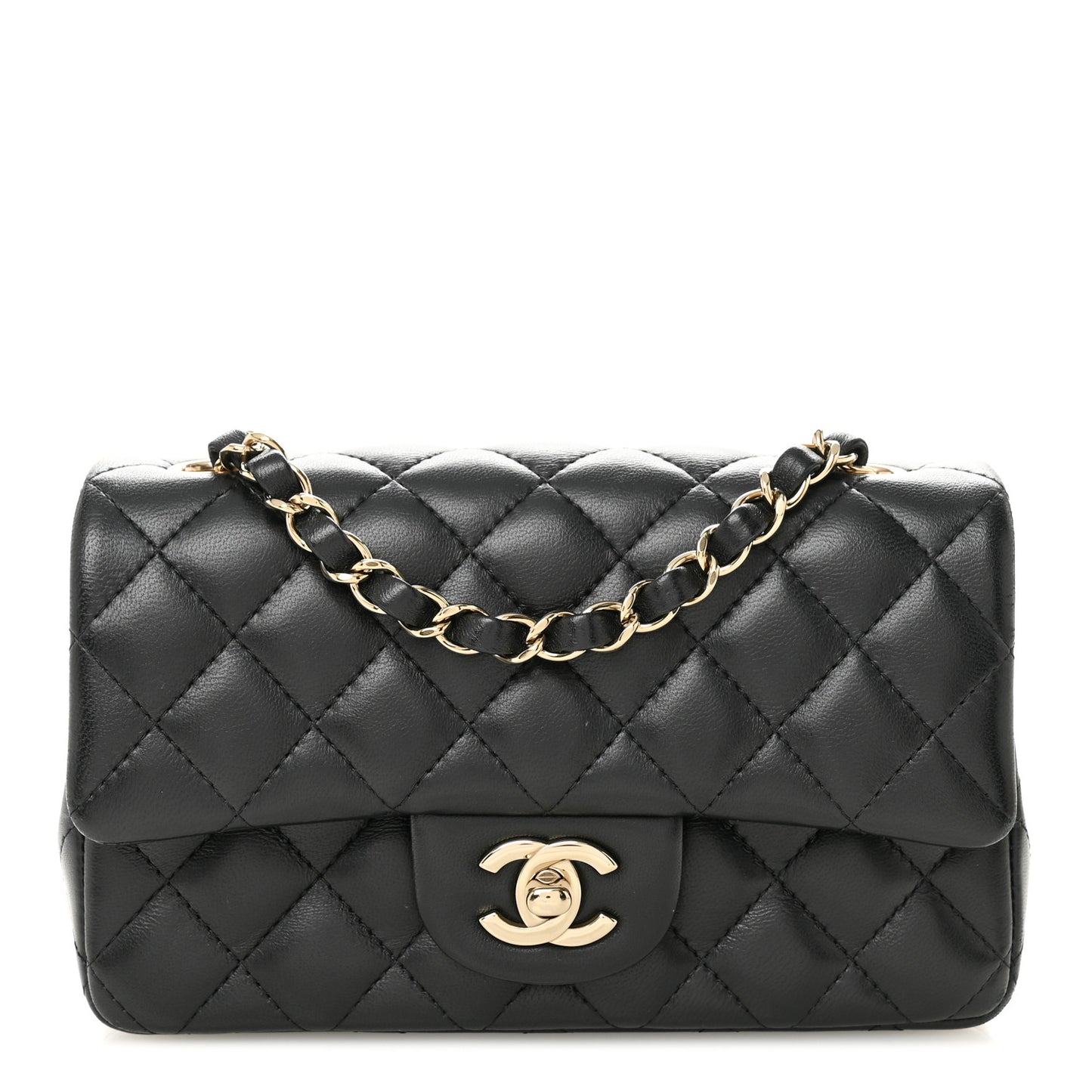 Lambskin Quilted Mini Rectangular Flap Black