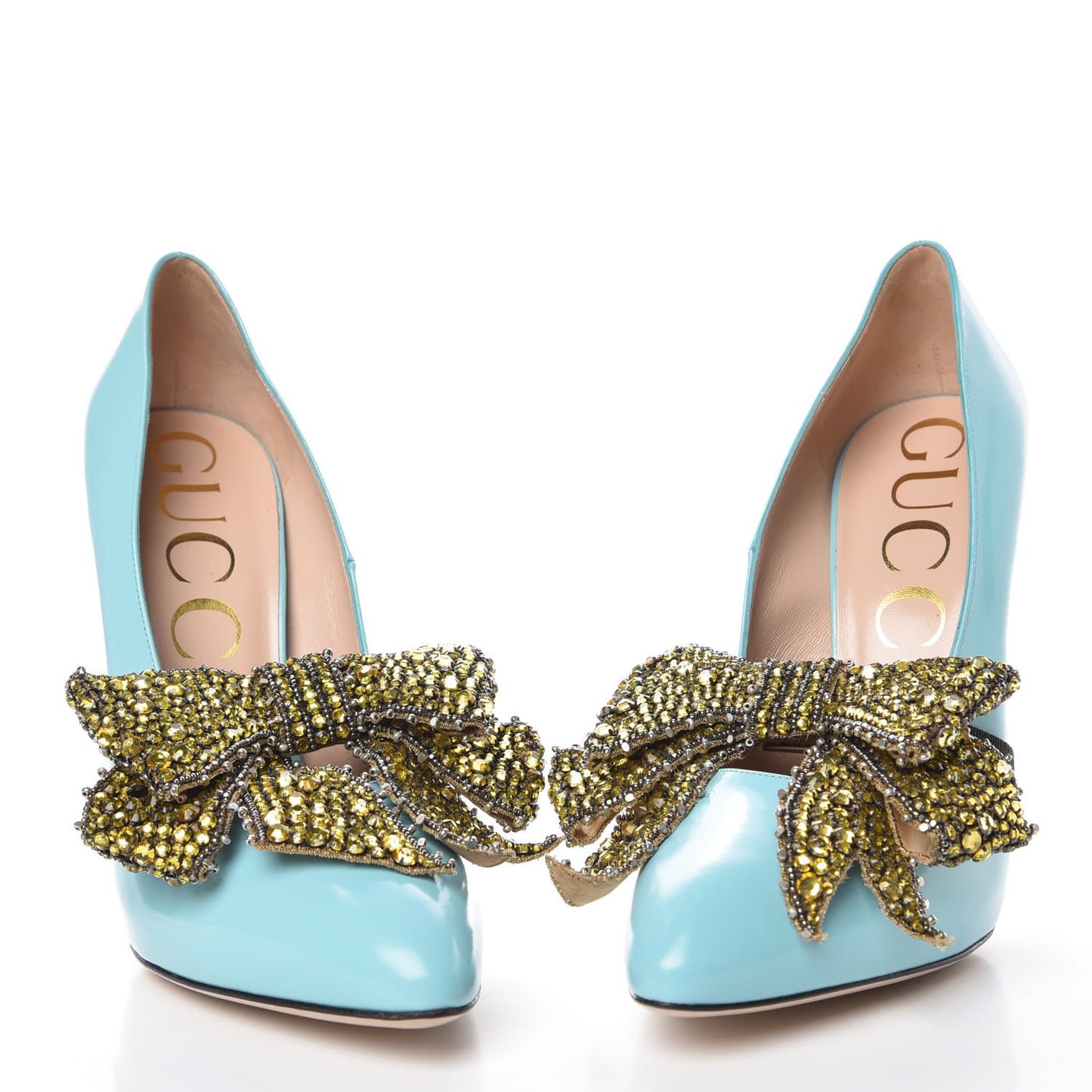 Regent Calfskin Crystal Removable Bow Elaisa Platform High Heel Pumps 40 New Aquamarine