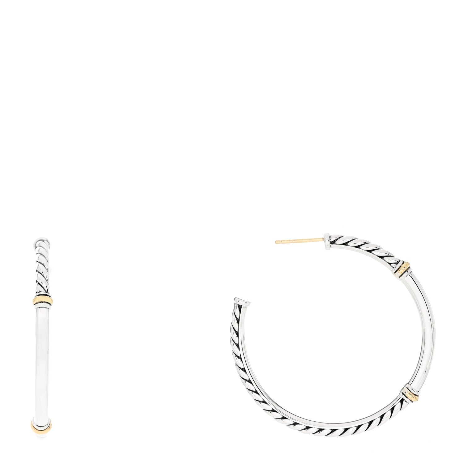 David Yurman Sterling Silver 18K Yellow Gold Metro Hoop Earrings 1 of 4