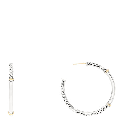 David Yurman Sterling Silver 18K Yellow Gold Metro Hoop Earrings 1 of 4