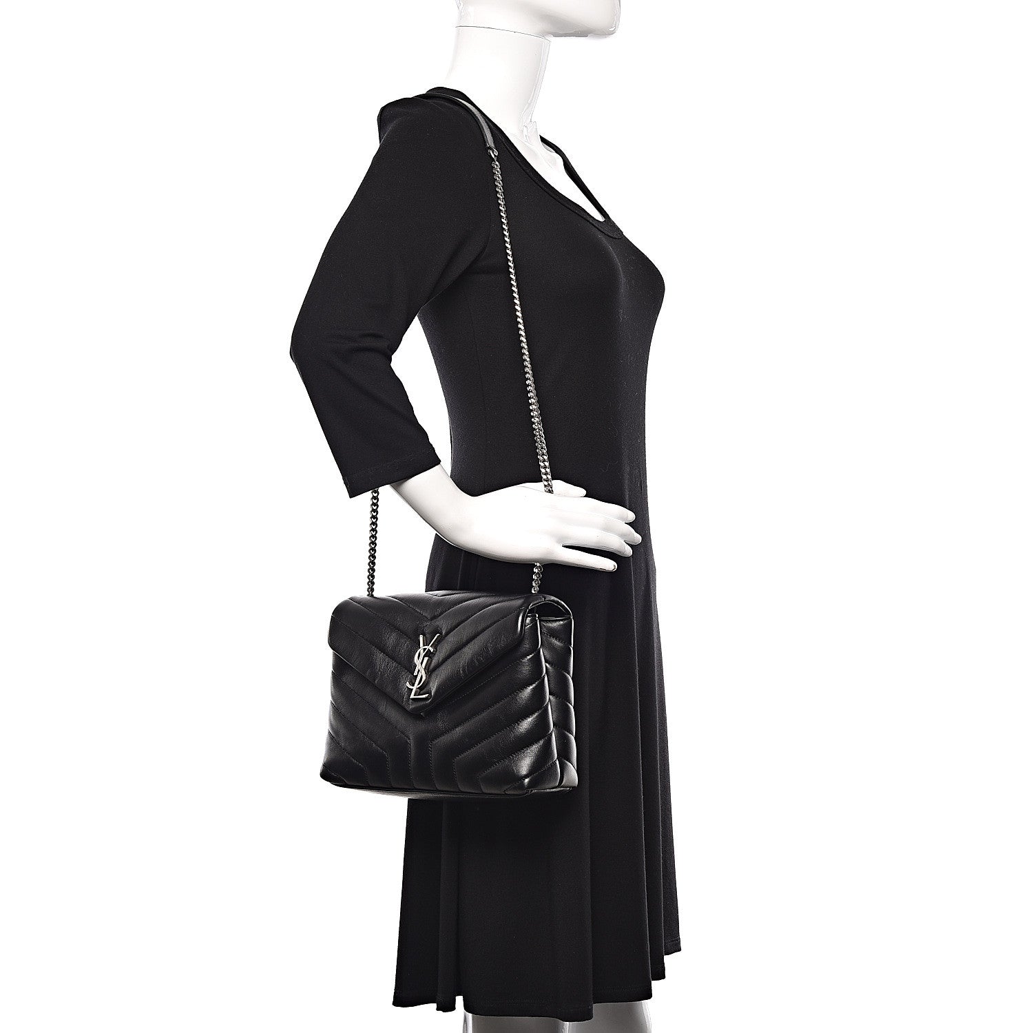 Saint Laurent Calfskin Y Quilted Monogram Small Loulou Chain Satchel Black 1 of 10