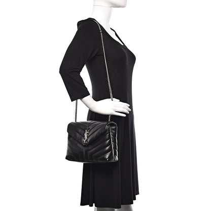 Saint Laurent Calfskin Y Quilted Monogram Small Loulou Chain Satchel Black 1 of 10