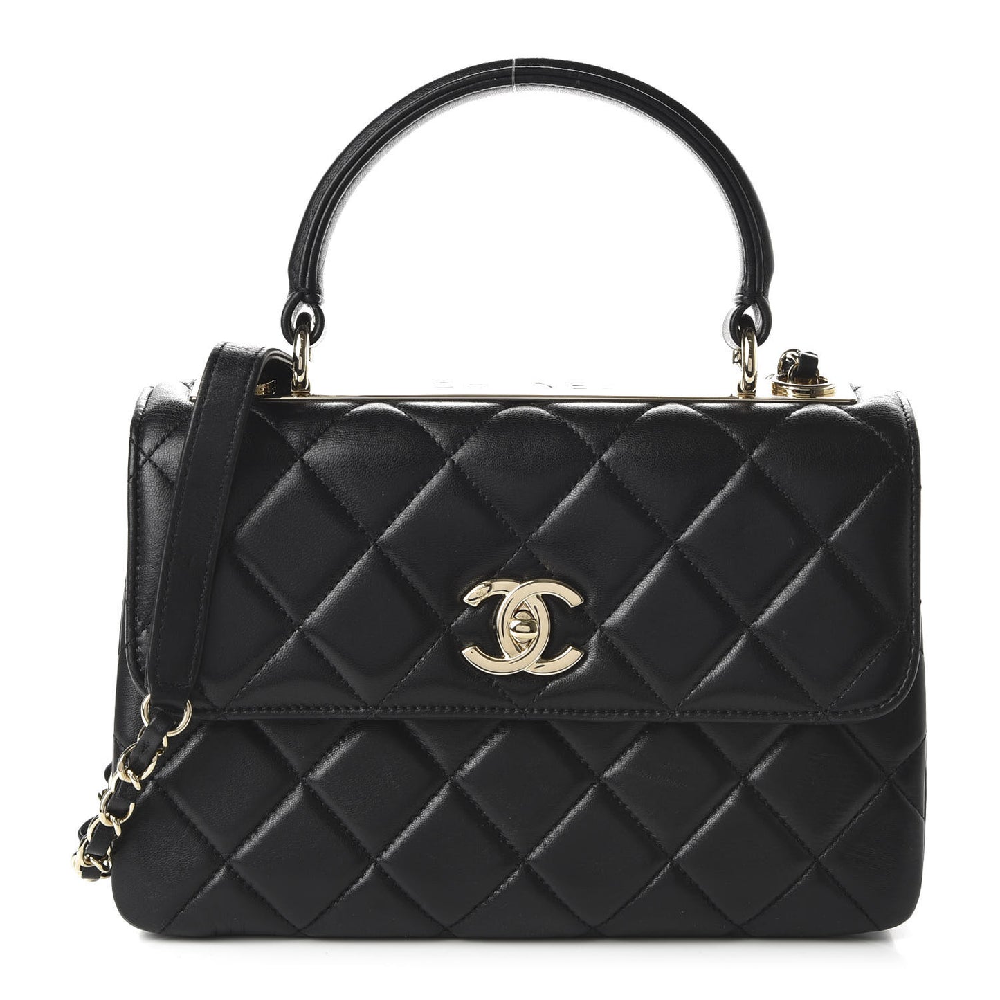 Lambskin Quilted Small Trendy CC Dual Handle Flap Bag Black