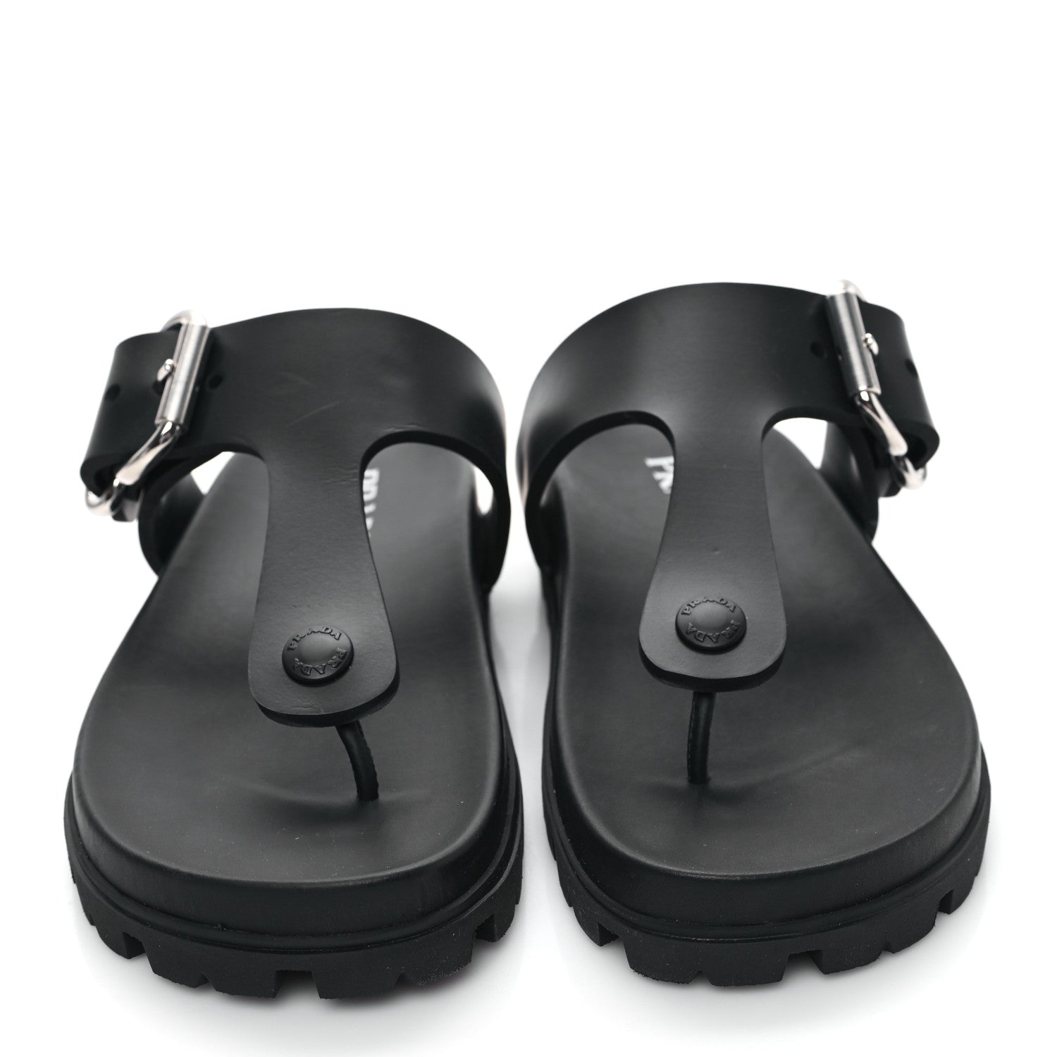 Prada EVA Rubber Buckled Lug Sole 20mm Thong Sandals 38 Black 2 of 10