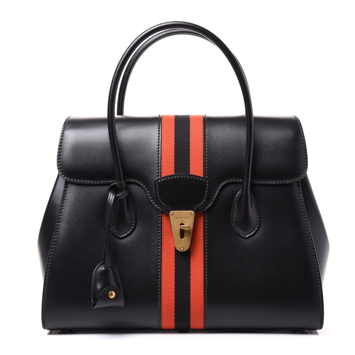 Plutone Calfskin Web Medium Turn Lock Top Handle Duffle Bag Black