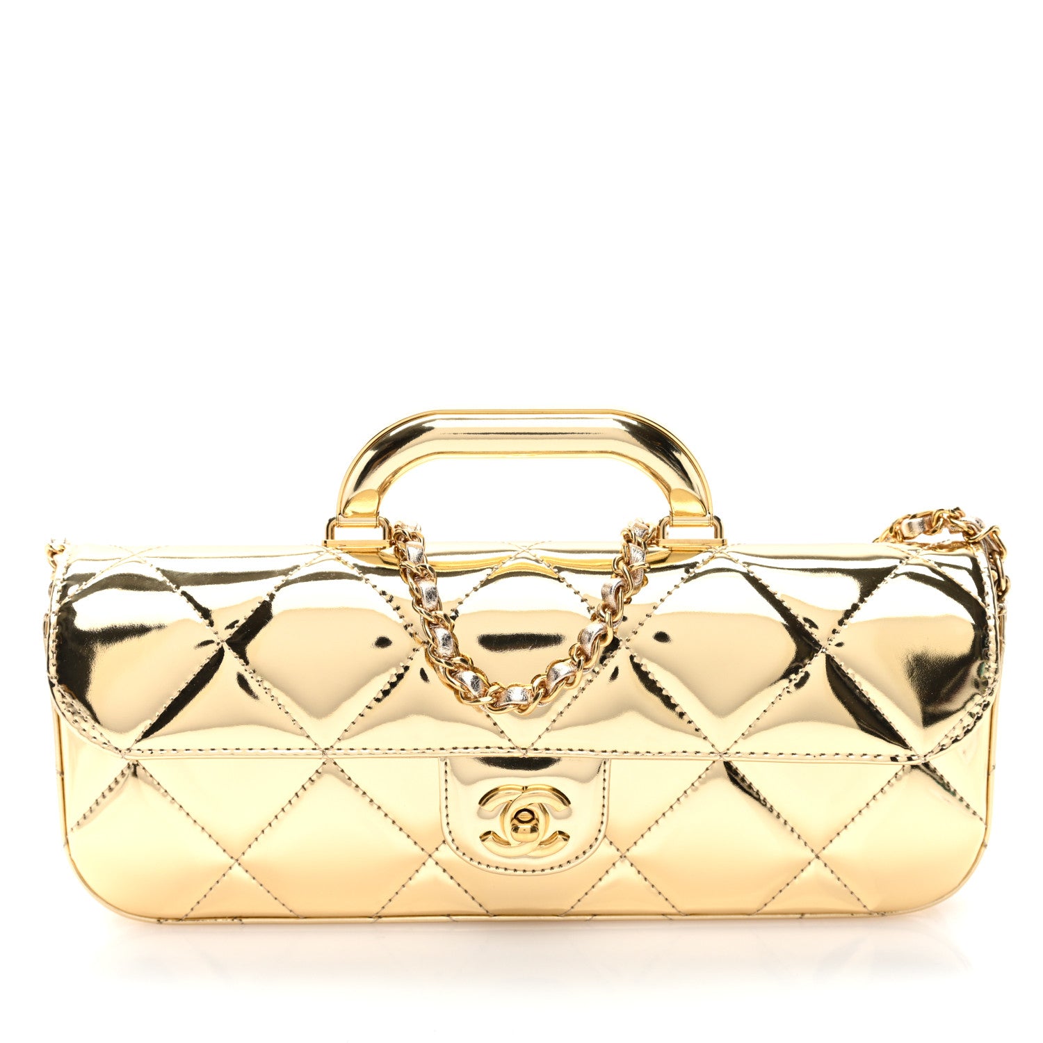 Chanel Metallic Mirror Calfskin Large Top Handle Clutch With Chain