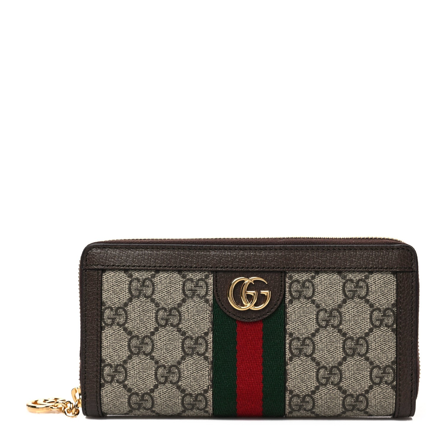 Gucci GG Supreme Monogram Web Ophidia Zip Around Wallet Brown 1 of 7