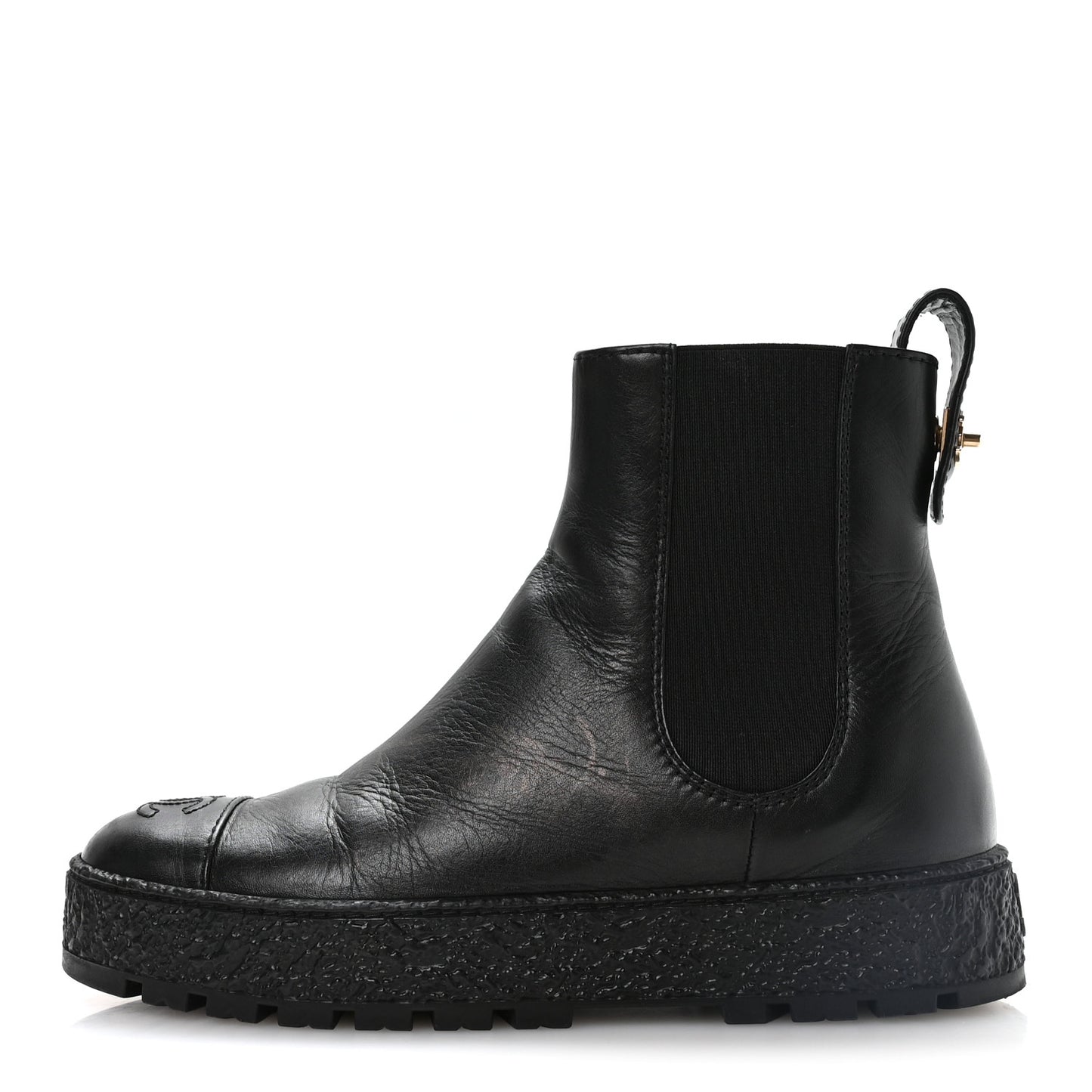 Calfskin Cap Toe CC Ankle Boots 37 Black