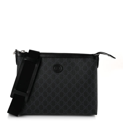 Gucci GG Supreme Monogram Azalea Calfskin Retro Interlocking G Wristlet Messenger Bag Black 1 of 10