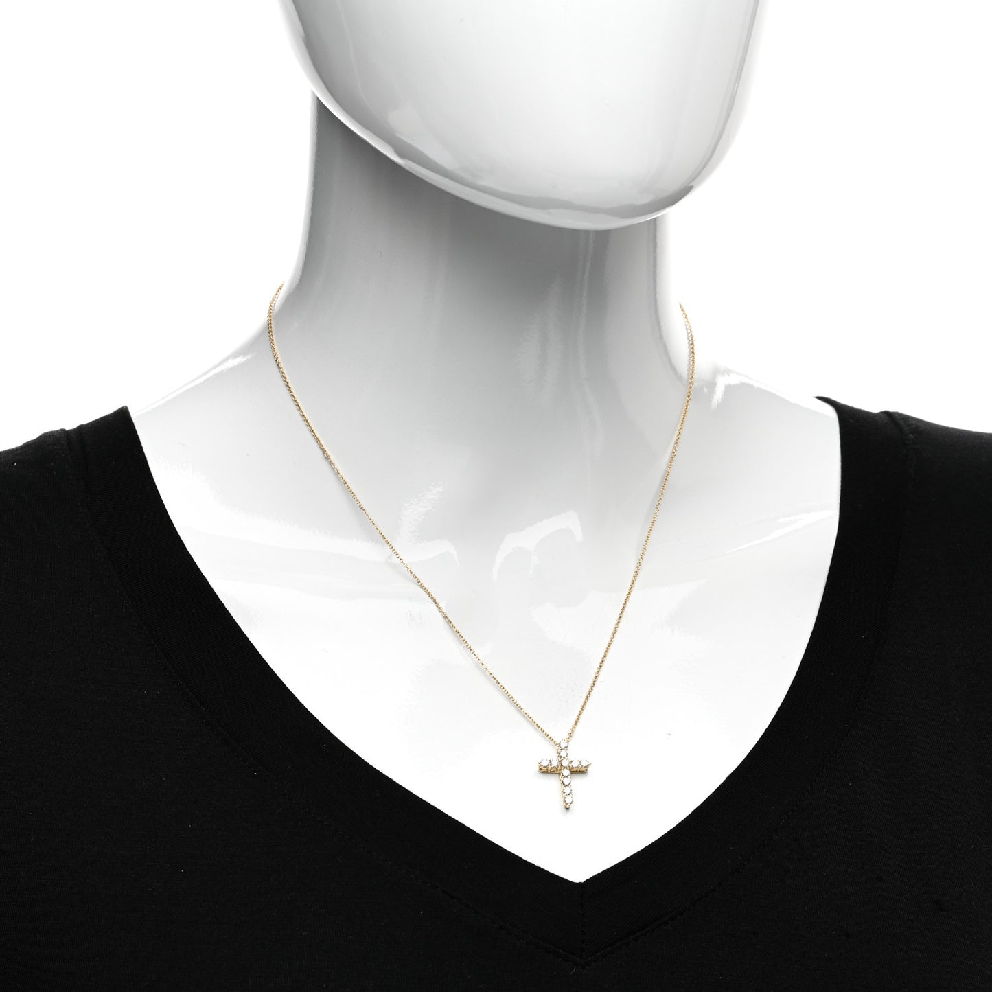 18K Yellow Gold Diamond Small Cross Pendant Necklace