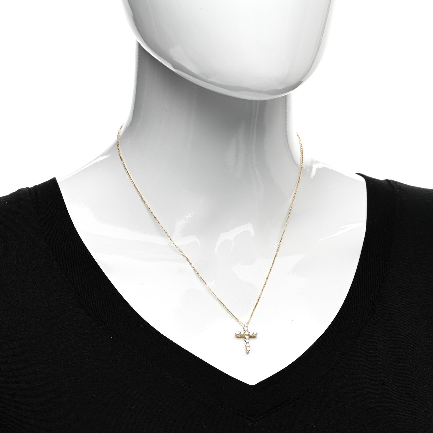 Tiffany 18K Yellow Gold Diamond Small Cross Pendant Necklace 2 of 5