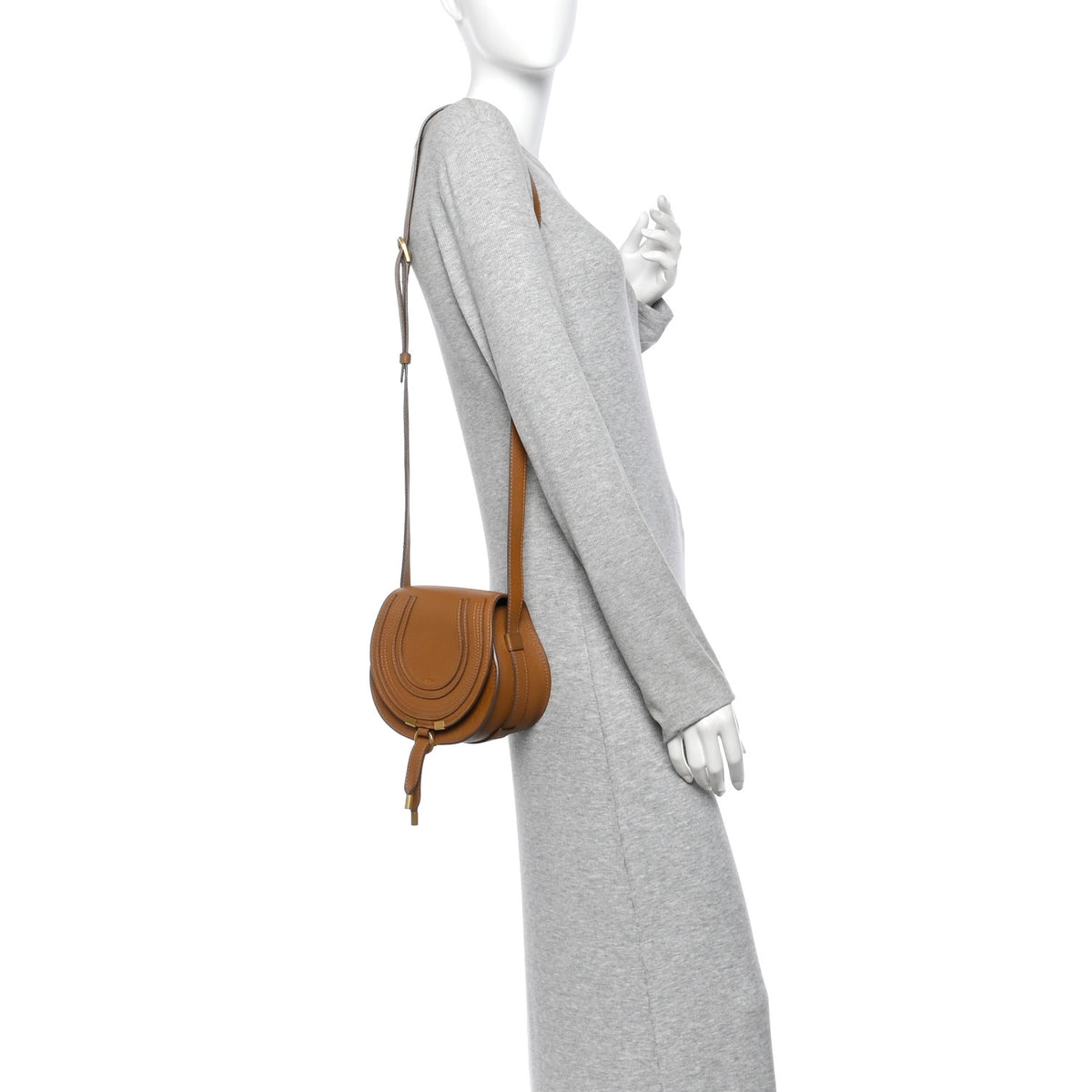 Grained Calfskin Small Marcie Saddle Bag Tan