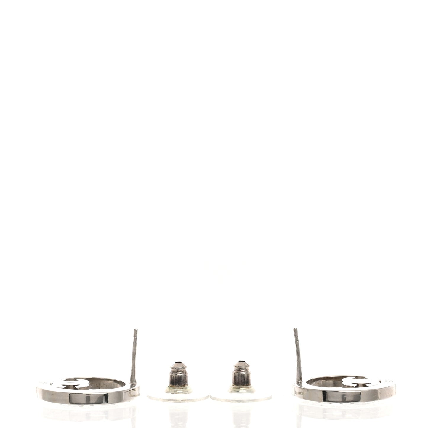 Crystal CC Round Earrings Silver