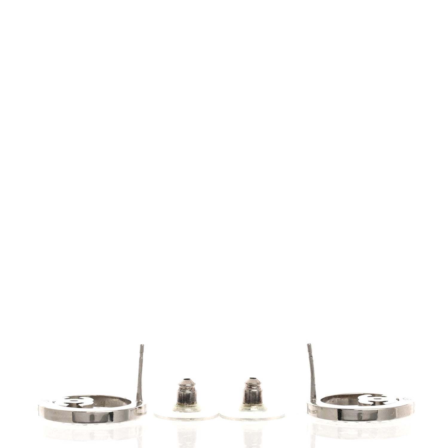 Chanel Crystal CC Round Earrings Silver 3 of 5