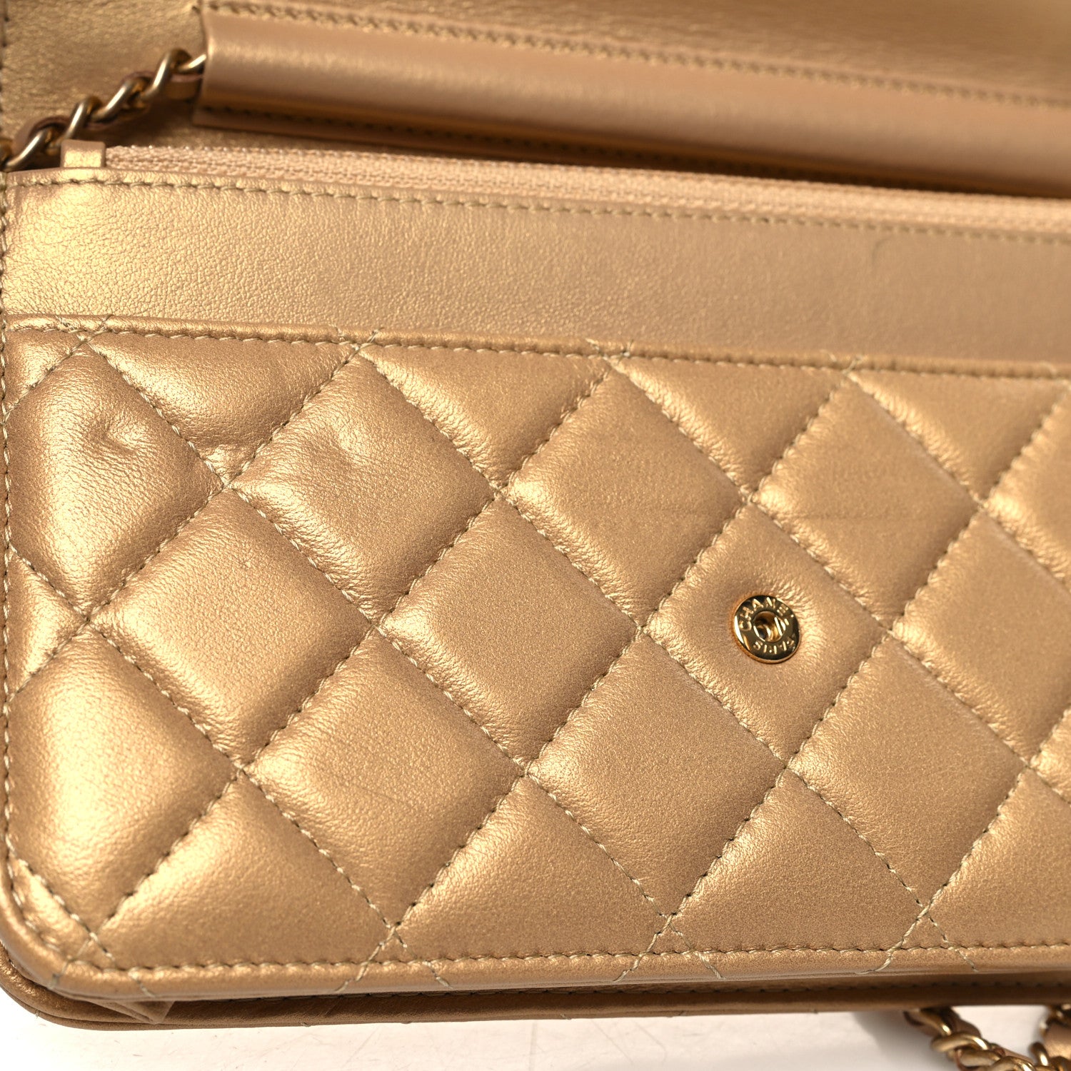 Chanel Metallic Lambskin Quilted Enamel Wallet On Chain WOC Gold 13 of 13