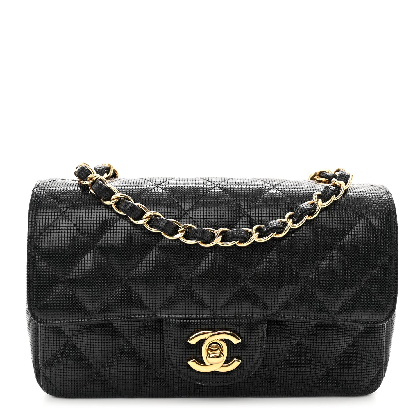 Calfskin Quilted Pixel Effect Mini Rectangular Flap Black