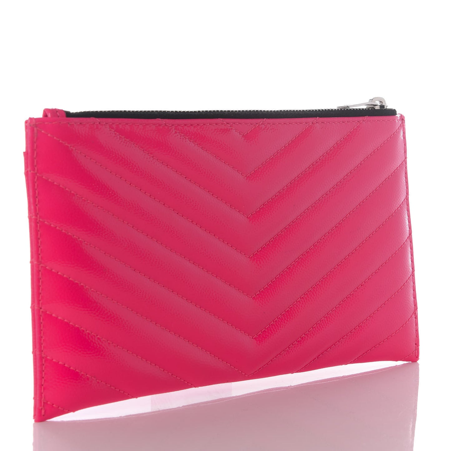 Patent Grain De Poudre Matelasse Chevron Monogram Bill Pouch Neon Pink