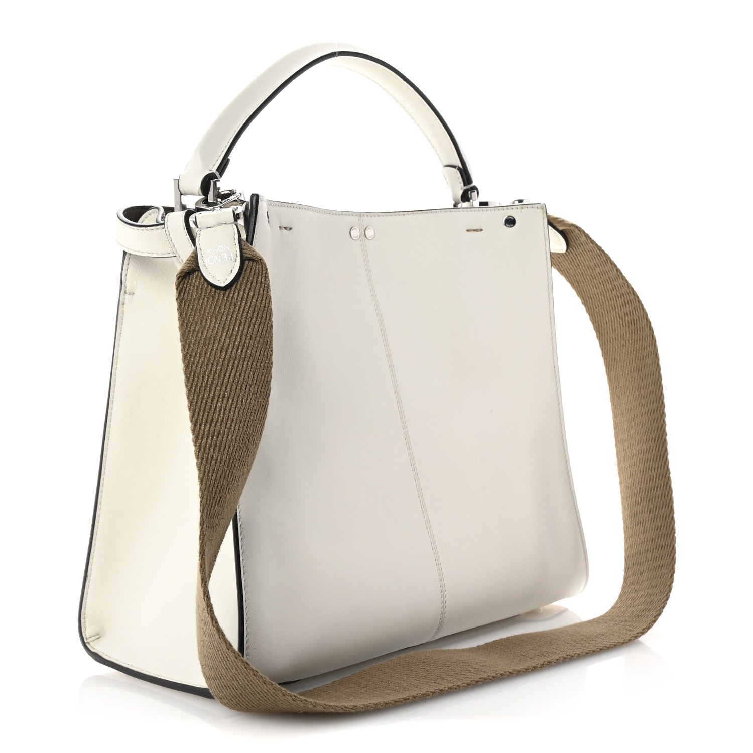 Fendi Vitello Seta Glazed Fabric FF 1974 Medium Peekaboo X-Lite Latte Mogano Panna 3 of 10