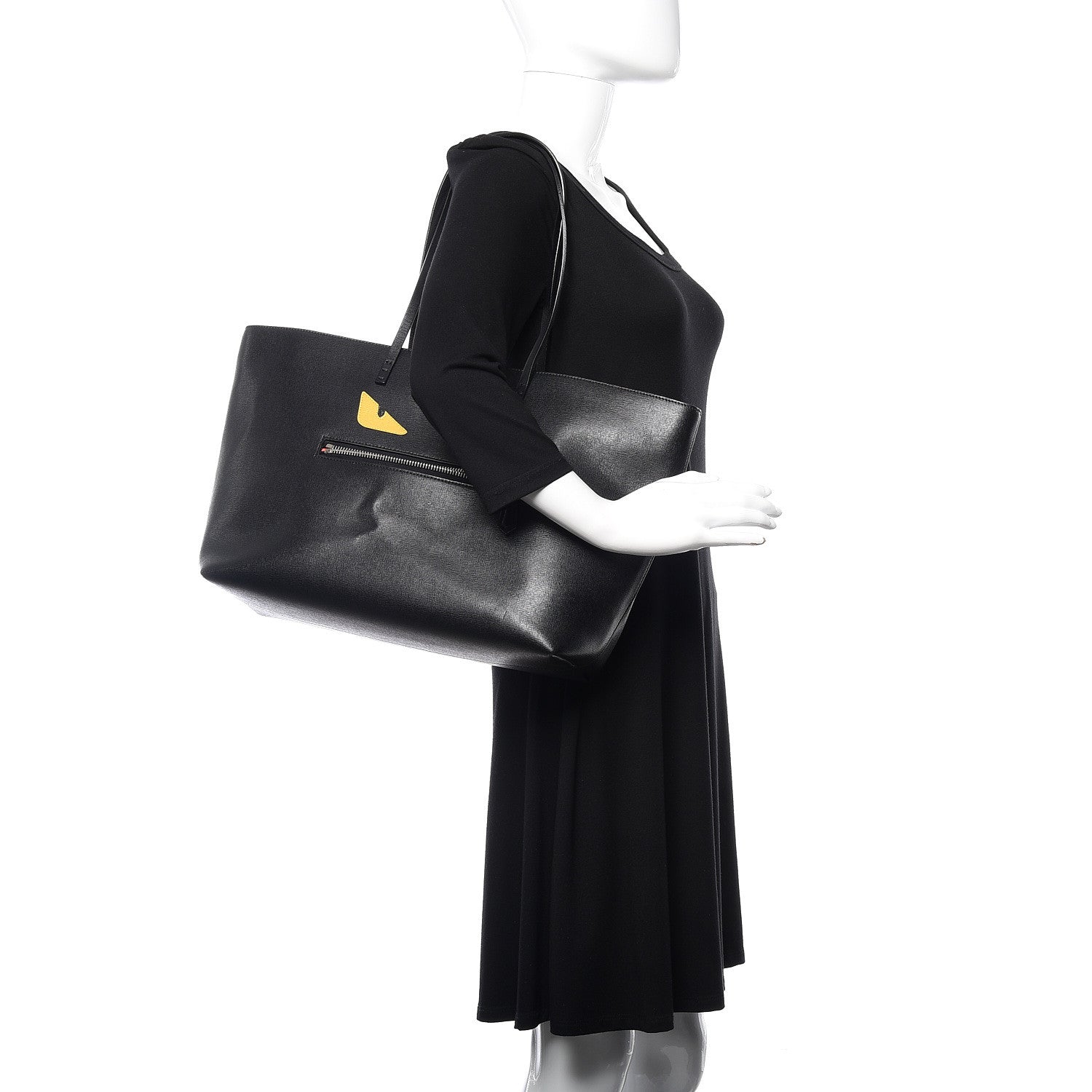 Fendi Vitello Elite Cuoio Monster Buggies Medium Roll Tote Black Multicolor Blue Cobalto 2 of 12