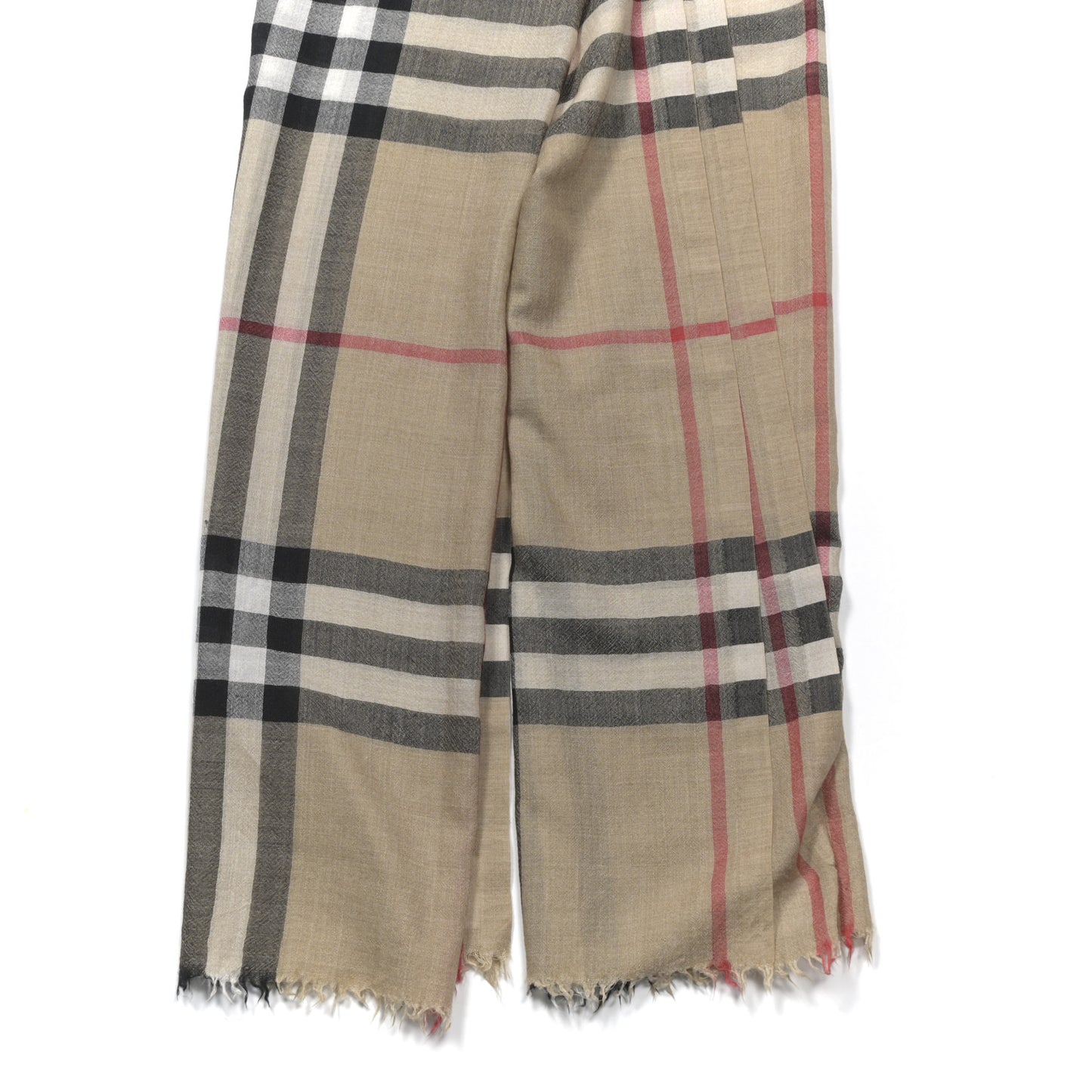 Wool Silk Gauze Giant Check Lightweight Scarf Camel