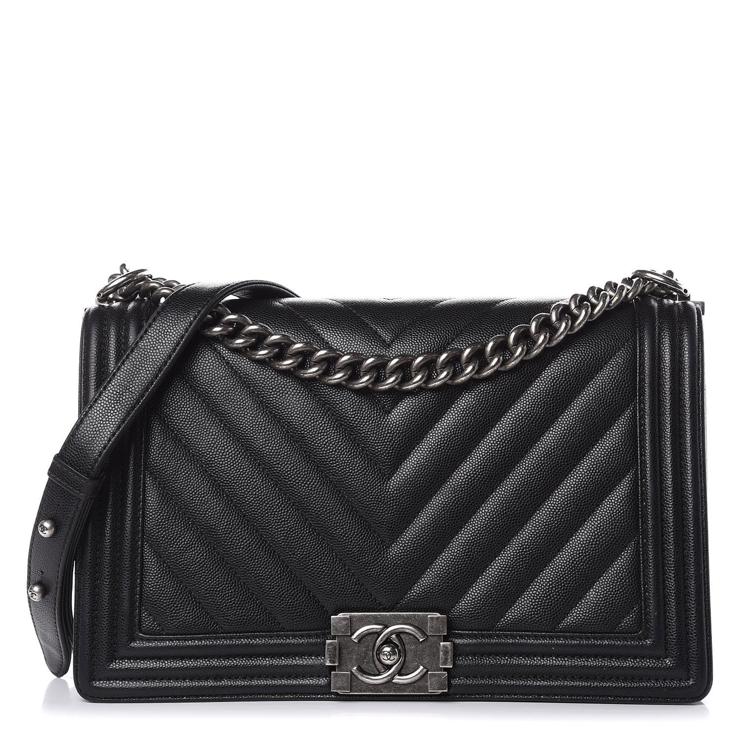 Caviar Chevron Quilted New Medium Boy Flap Black