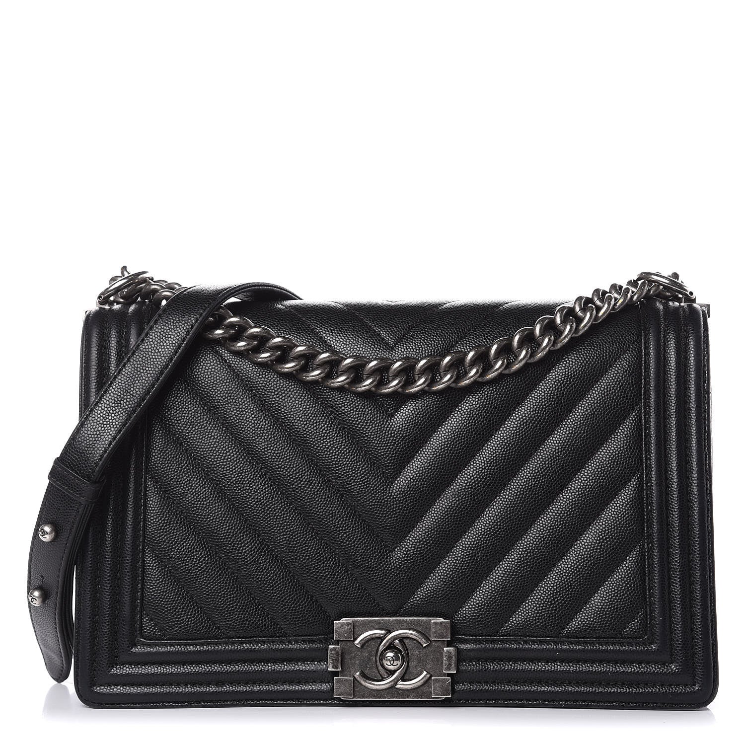 Chanel Caviar Chevron Quilted New Medium Boy Flap Black 1 of 17